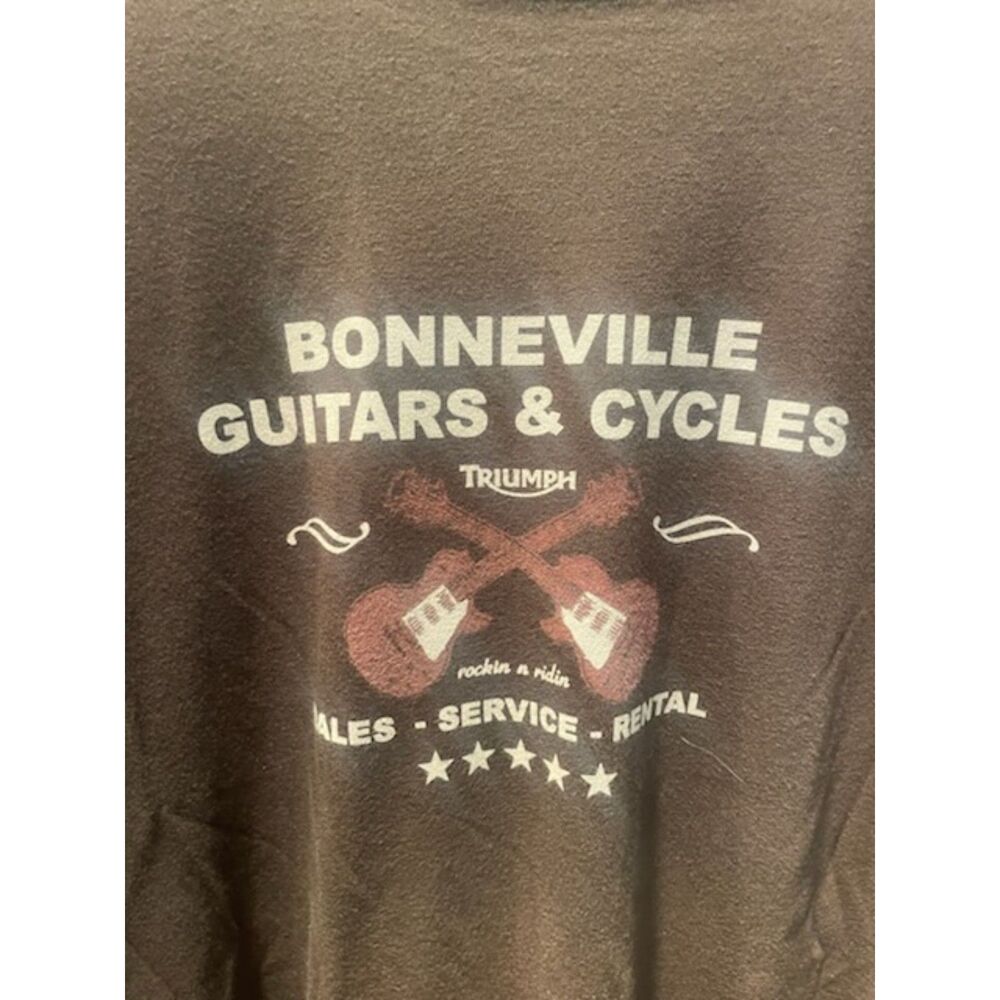 Triumph Bonneville Guitars & Cycles Graphic T-Shirt Mens 2XL Brown Biker Music